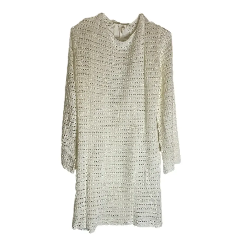 Crochet Knit Tie Closure Cover-Up, Women’s L, Cream
